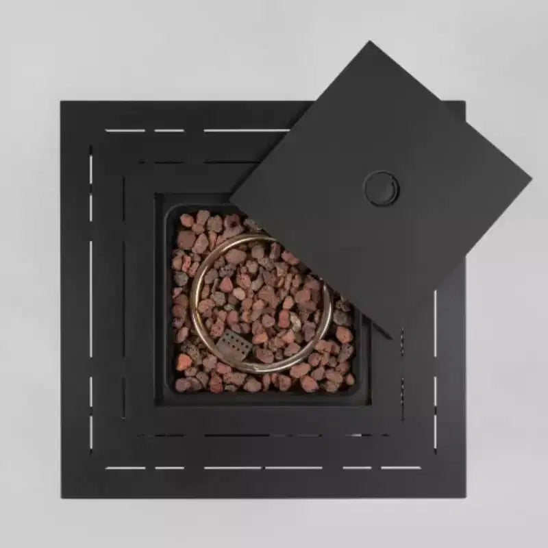 Tavolo Fuoco in Rattan, Tavolo Fuoco Quadrato in Vimini, Focolare Esterno Regolabile in Rattan Intrecciato per Giardino, Cortile