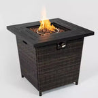 Tavolo Fuoco in Rattan, Tavolo Fuoco Quadrato in Vimini, Focolare Esterno Regolabile in Rattan Intrecciato per Giardino, Cortile