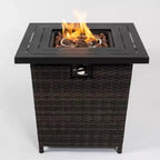 Tavolo Fuoco in Rattan, Tavolo Fuoco Quadrato in Vimini, Focolare Esterno Regolabile in Rattan Intrecciato per Giardino, Cortile