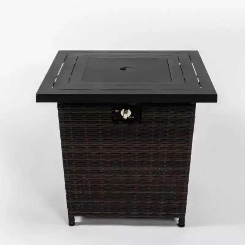 Tavolo Fuoco in Rattan, Tavolo Fuoco Quadrato in Vimini, Focolare Esterno Regolabile in Rattan Intrecciato per Giardino, Cortile
