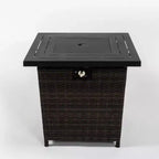 Tavolo Fuoco in Rattan, Tavolo Fuoco Quadrato in Vimini, Focolare Esterno Regolabile in Rattan Intrecciato per Giardino, Cortile