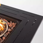 Tavolo Fuoco in Rattan, Tavolo Fuoco Quadrato in Vimini, Focolare Esterno Regolabile in Rattan Intrecciato per Giardino, Cortile
