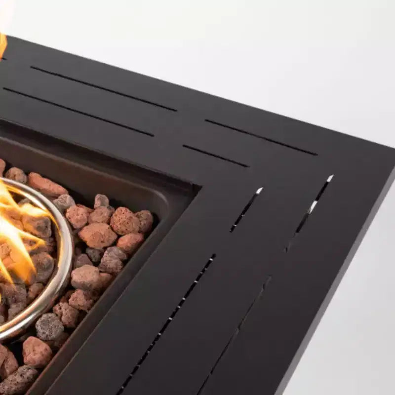 Tavolo Fuoco in Rattan, Tavolo Fuoco Quadrato in Vimini, Focolare Esterno Regolabile in Rattan Intrecciato per Giardino, Cortile