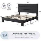 Struttura letto con testiera imbottita in tessuto e supporto a doghe in legno, base materasso completamente imbottita/Nessuna necessità di box spring