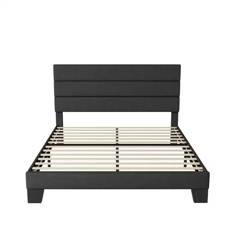 Struttura letto con testiera imbottita in tessuto e supporto a doghe in legno, base materasso completamente imbottita/Nessuna necessità di box spring