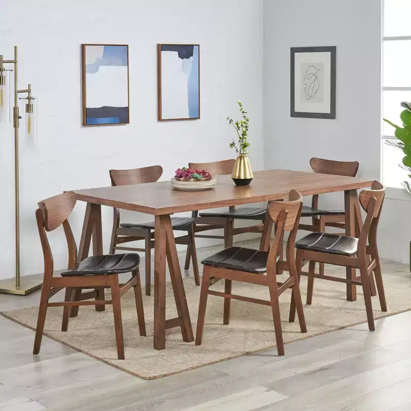 Set da pranzo Camilla 7 pezzi in similpelle e legno di caucciù