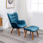 Poltrona accent Leiria in velluto liscio trapuntato con poggiapiedi, blu