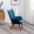Poltrona accent Leiria in velluto liscio trapuntato con poggiapiedi, blu