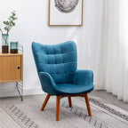 Poltrona accent Leiria in velluto liscio trapuntato con poggiapiedi, blu