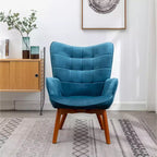 Poltrona accent Leiria in velluto liscio trapuntato con poggiapiedi, blu