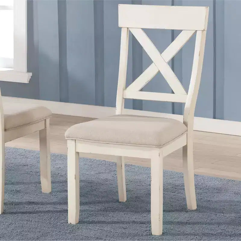 Sedie da pranzo imbottite Prato Wood Cross Back, bianco antico, set da 2