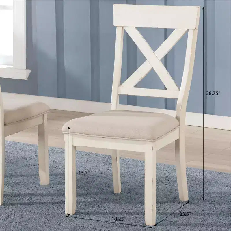 Sedie da pranzo imbottite Prato Wood Cross Back, bianco antico, set da 2