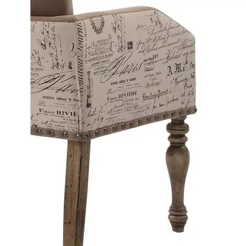 Sedia da pranzo con braccioli in finitura Driftwood e script Birmingham stampato, con borchie, set da 2