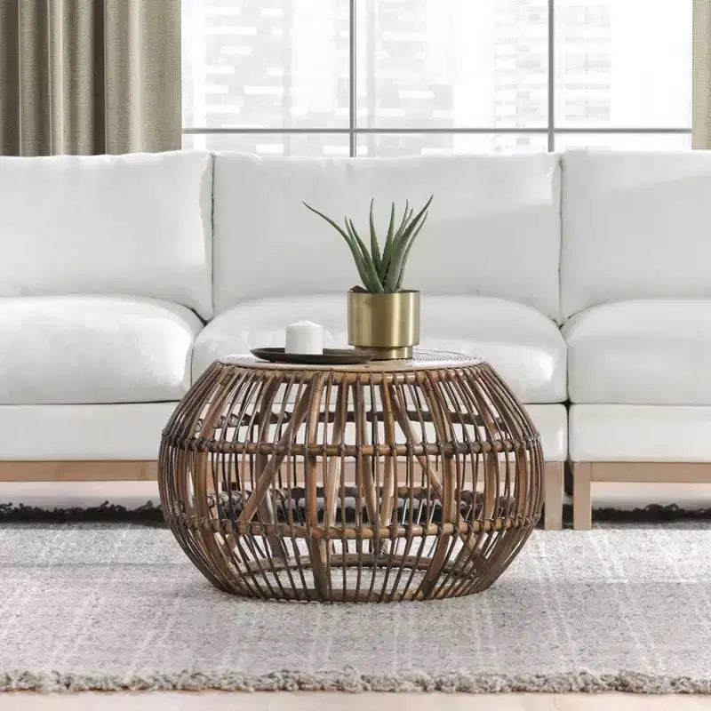 Tavolino Tondo Dag Rustic in Rattan, Naturale