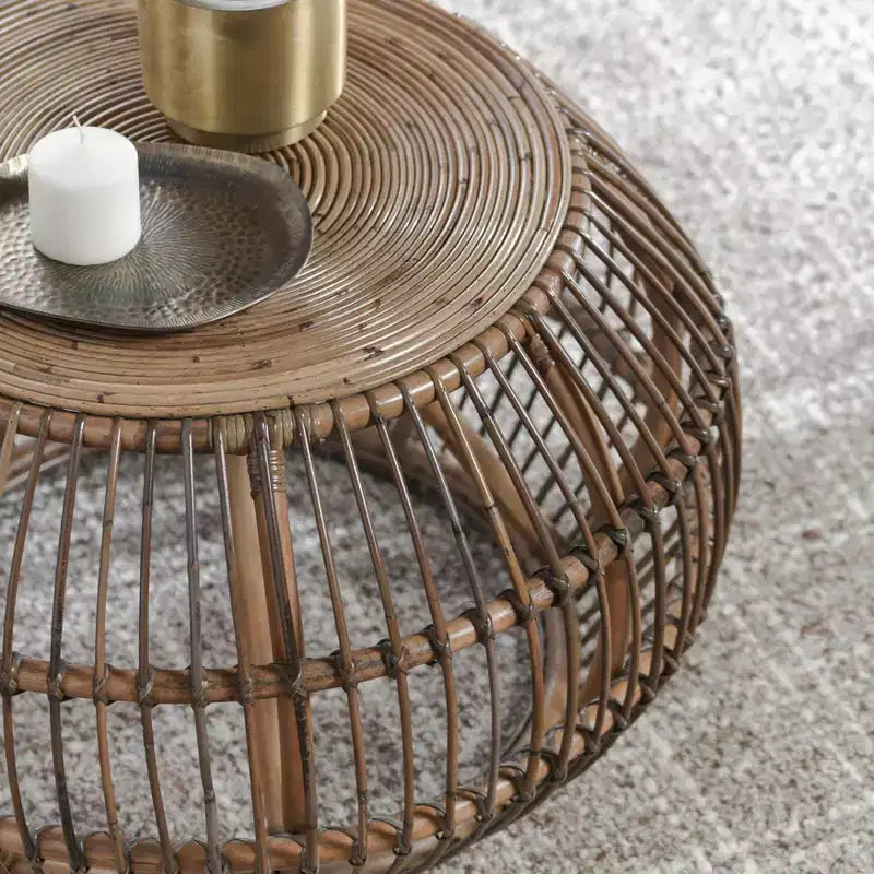 Tavolino Tondo Dag Rustic in Rattan, Naturale