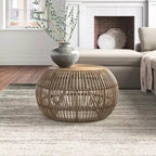 Tavolino Tondo Dag Rustic in Rattan, Naturale