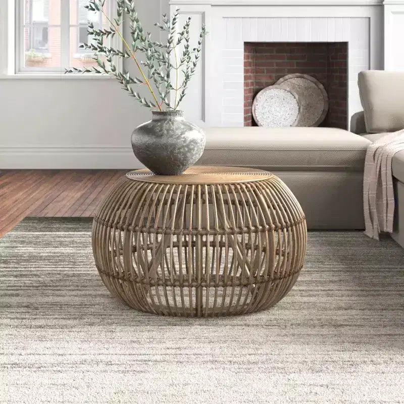 Tavolino Tondo Dag Rustic in Rattan, Naturale
