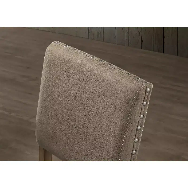 Sedia da pranzo in altezza bancone con stampa Birmingham Script e finitura Driftwood, con borchie, set da 2