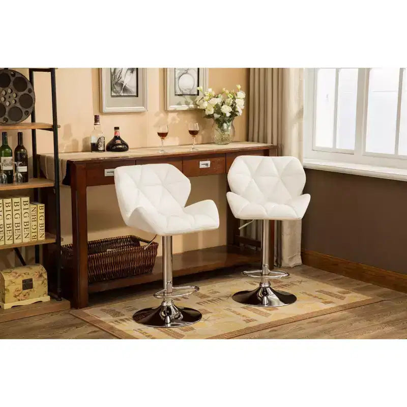 Sgabelli da bar idraulici regolabili in altezza Glasgow Contemporary Tufted, bianchi, set da 2