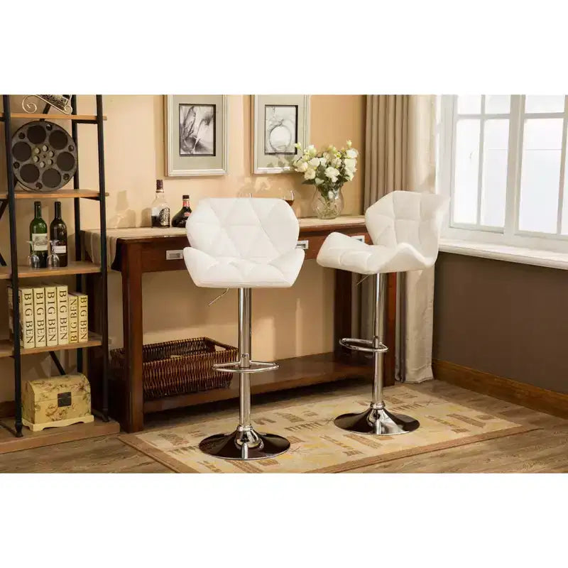 Sgabelli da bar idraulici regolabili in altezza Glasgow Contemporary Tufted, bianchi, set da 2