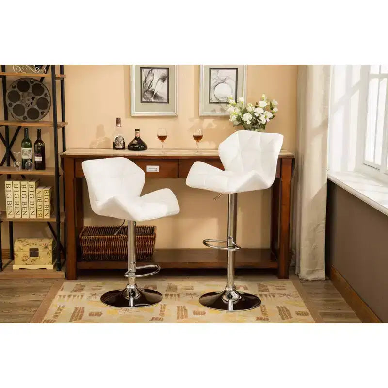 Sgabelli da bar idraulici regolabili in altezza Glasgow Contemporary Tufted, bianchi, set da 2