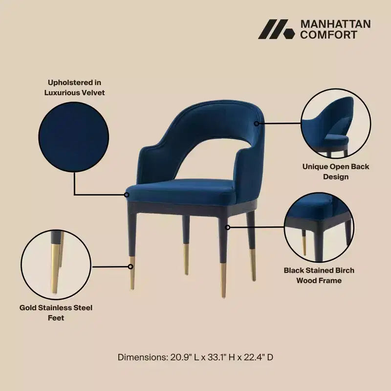Set di 2 sedie da pranzo moderne Carrington in velluto con braccioli