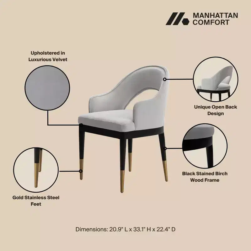 Set di 2 sedie da pranzo moderne Carrington in velluto con braccioli