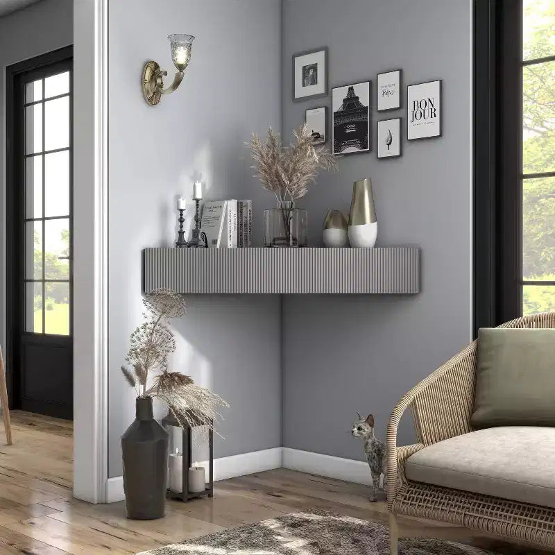 Vondal Porta TV da Parete ad Angolo Moderno Metà Secolo a 3 Ripiani per TV fino a 50"