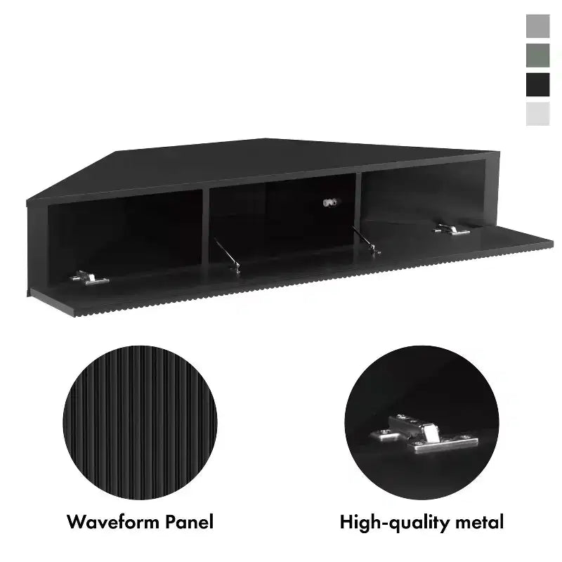 Vondal Porta TV da Parete ad Angolo Moderno Metà Secolo a 3 Ripiani per TV fino a 50"