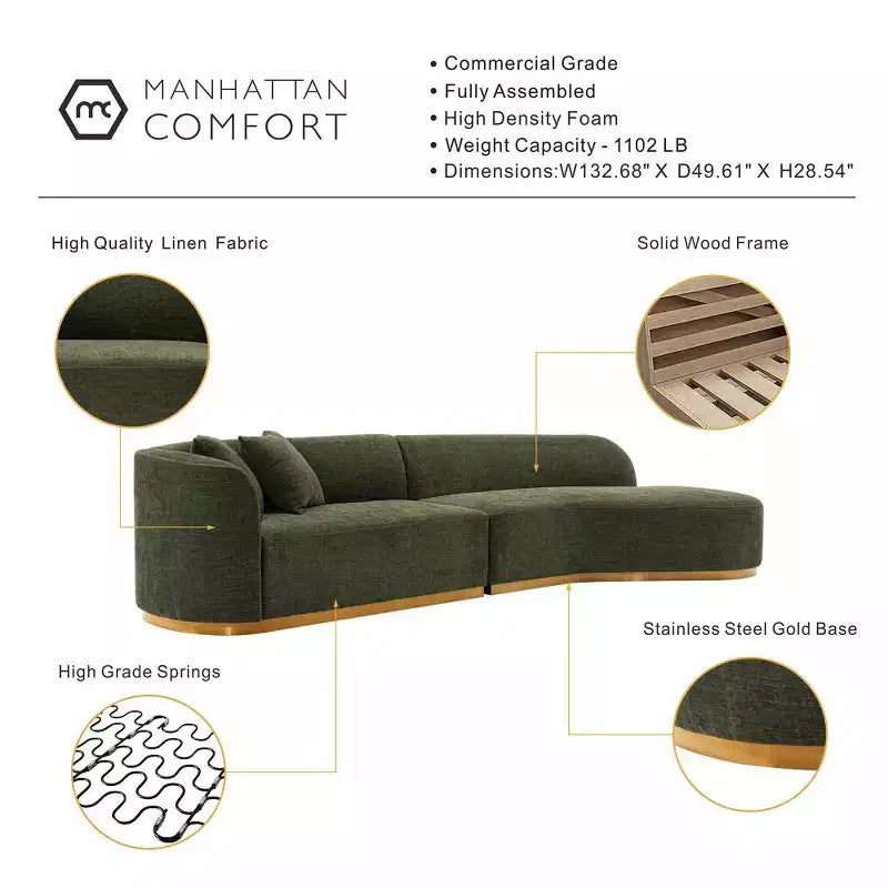 Divano componibile Daria rivestito in lino da 335 cm con cuscini - Manhattan