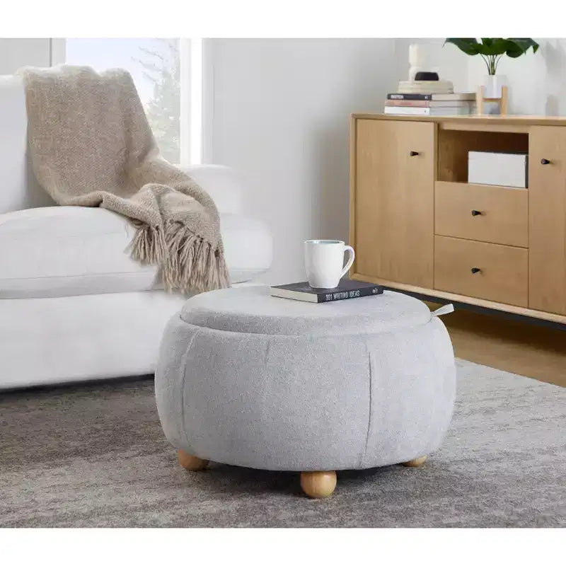 Pouf vassoio in tessuto naturale