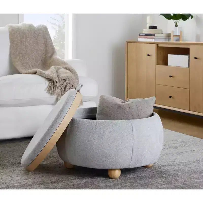 Pouf vassoio in tessuto naturale