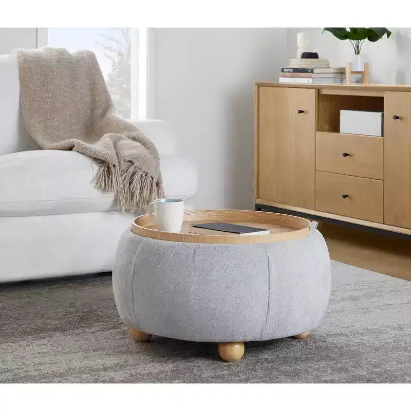 Pouf vassoio in tessuto naturale