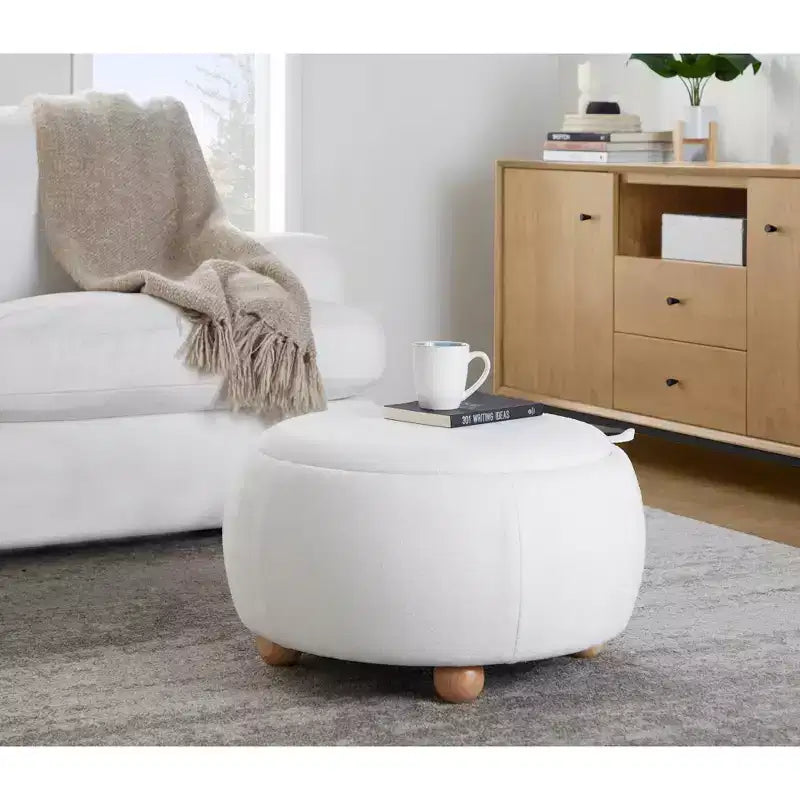 Pouf vassoio in tessuto naturale