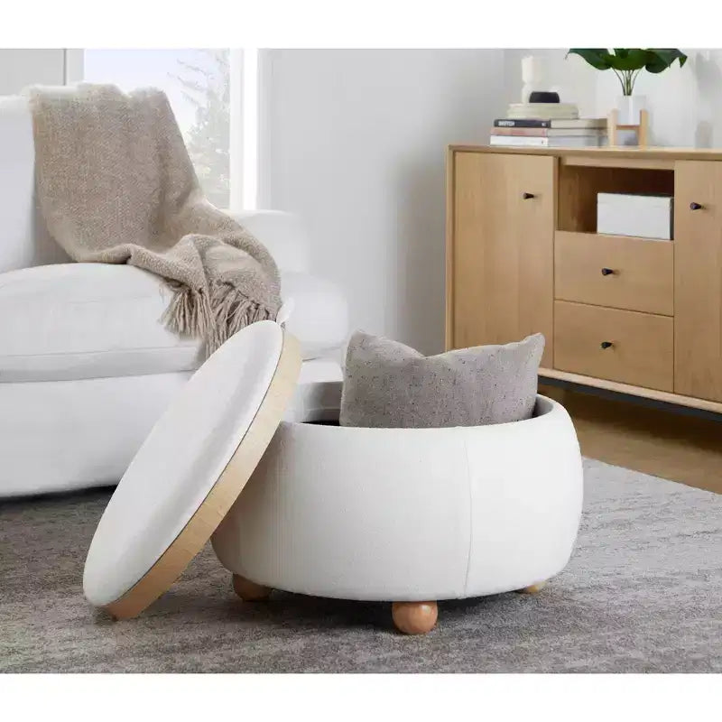 Pouf vassoio in tessuto naturale