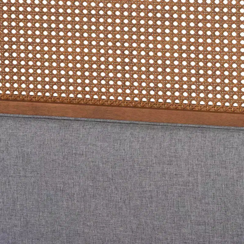 Letto a piattaforma in tessuto e legno Grigio/Noce cenere: imbottito, non è necessaria la rete a molle